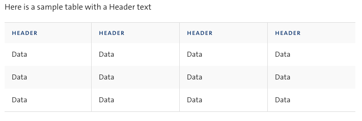 table with header text