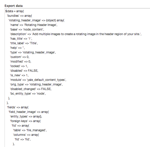 Exported data code