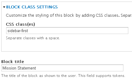 Block Class Settings