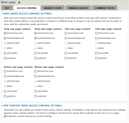 Content Access Control Settings