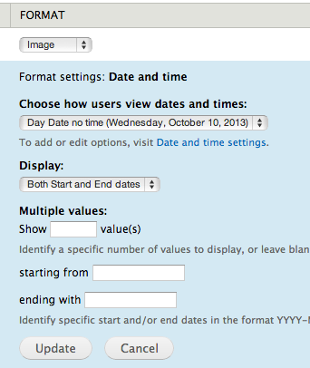 Choosing a date and time format for a content type