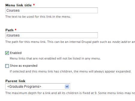 Assign Parent menu link