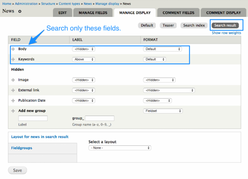 View modes - search only these field settings