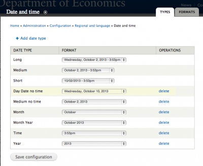 Date and time format on list