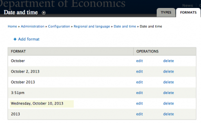 Date and time formats