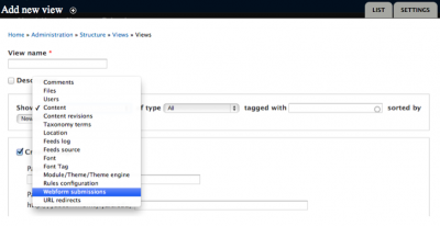 Add new View with Webform