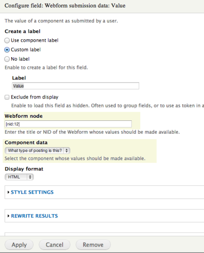 Configure webform field